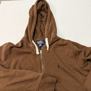 Polo Ralph Lauren Hoodie Women’s MED Brown Full Zip Fleece Sweatshirt Pony Logo
